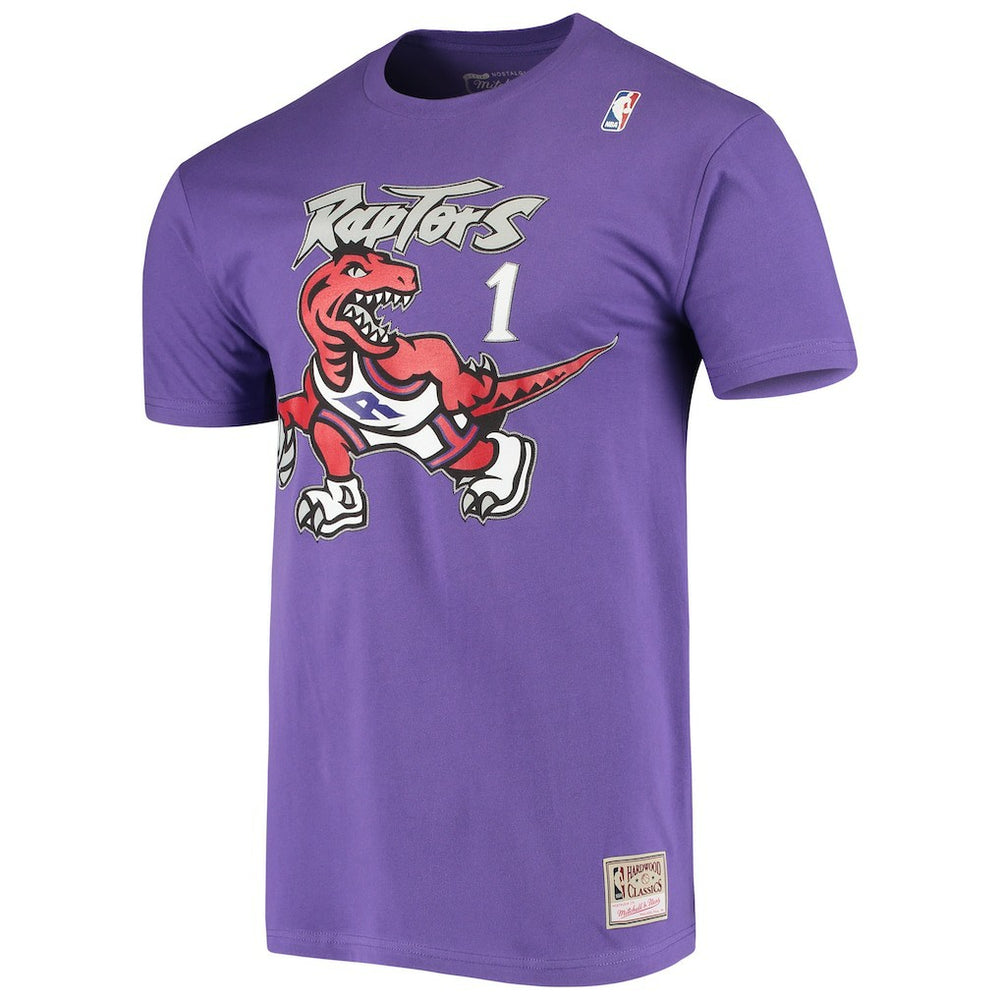 Purple Tracy McGrady Toronto Raptors Hardwood Classics Stitch Name & Number T-Shirt | NBA