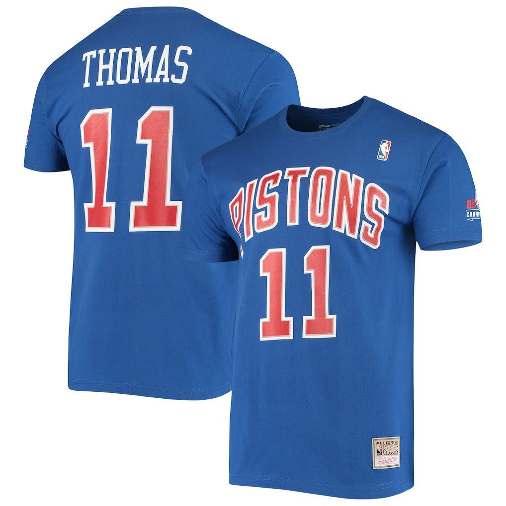 Blue Isiah Thomas Detroit Pistons Hardwood Classics Stitch Name & Number T-Shirt sale | NBA