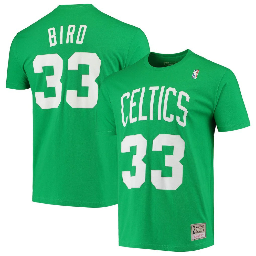 Kelly Green Larry Bird Boston Celtics Hardwood Classics Stitch Name & Number T-Shirt | NBA