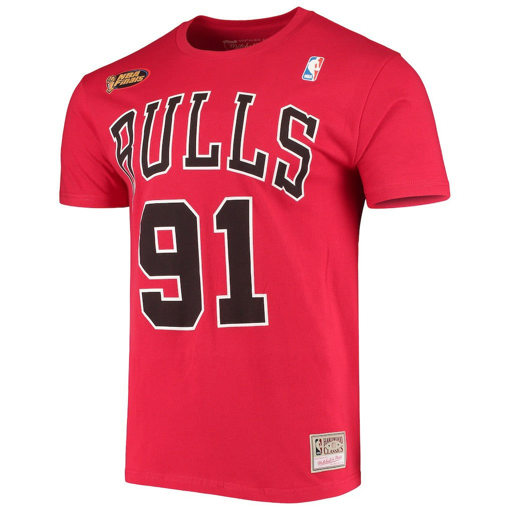 Red Dennis Rodman Chicago Bulls Hardwood Classics Stitch Name & Number T-Shirt sale | NBA