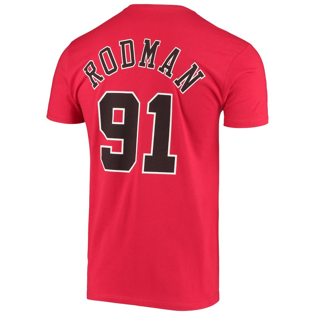 Red Dennis Rodman Chicago Bulls Hardwood Classics Stitch Name & Number T-Shirt sale | NBA