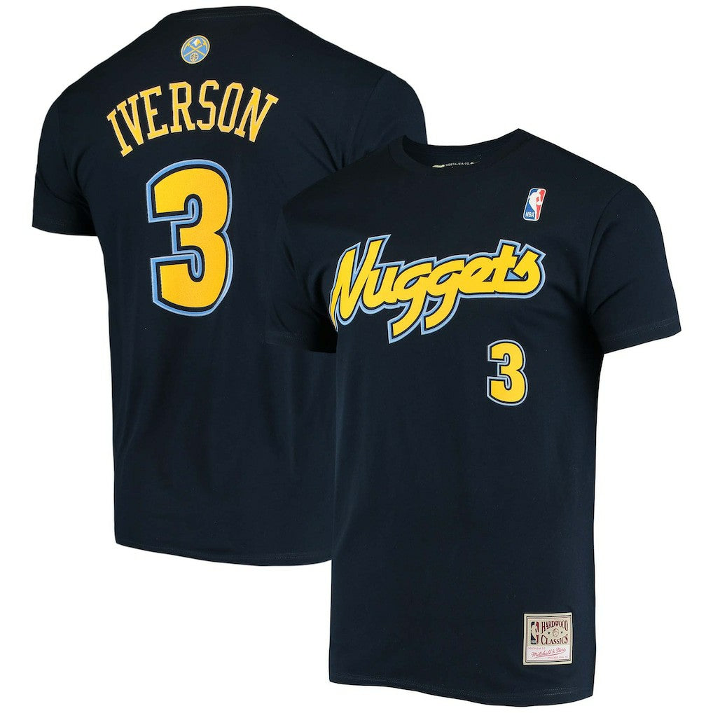 Navy Allen Iverson Denver Nuggets Hardwood Classics Stitch Name & Number T-Shirt sale | NBA
