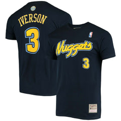 Navy Allen Iverson Denver Nuggets Hardwood Classics Stitch Name & Number T-Shirt sale | NBA