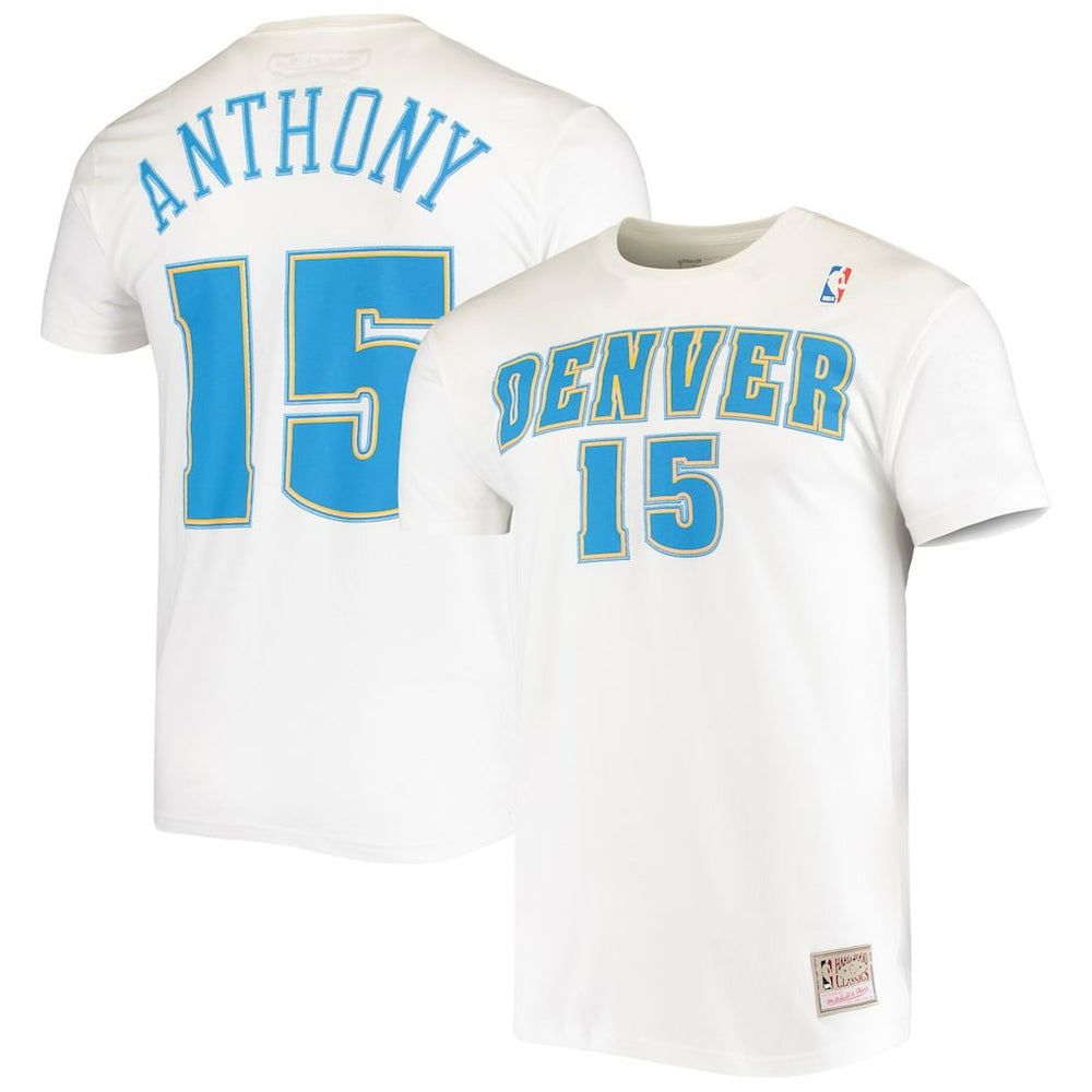 White Carmelo Anthony Denver Nuggets Hardwood Classics Stitch Name & Number T-Shirt | NBA