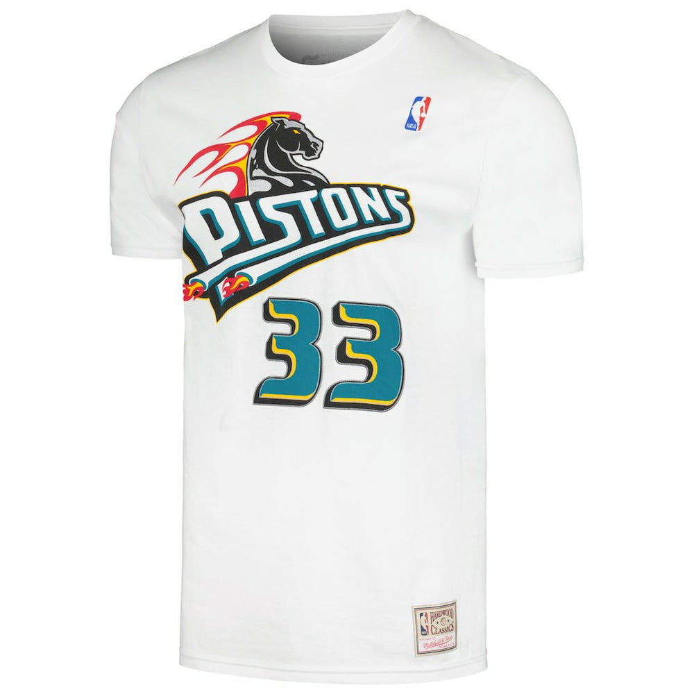 White Grant Hill Detroit Pistons Hardwood Classics Stitch Name & Number T-Shirt sale | NBA
