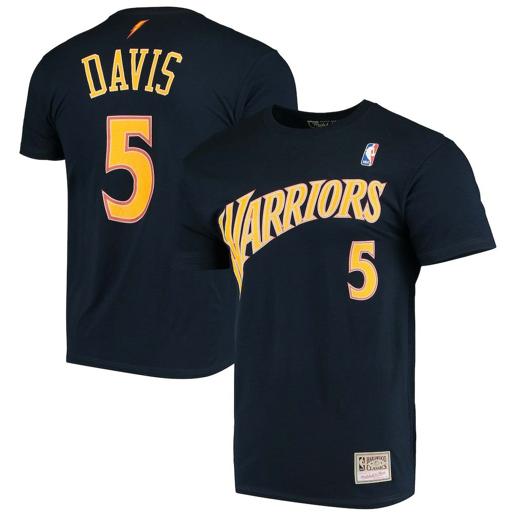 Navy Baron Davis Golden State Warriors Hardwood Classics Stitch Name & Number T-Shirt sale | NBA