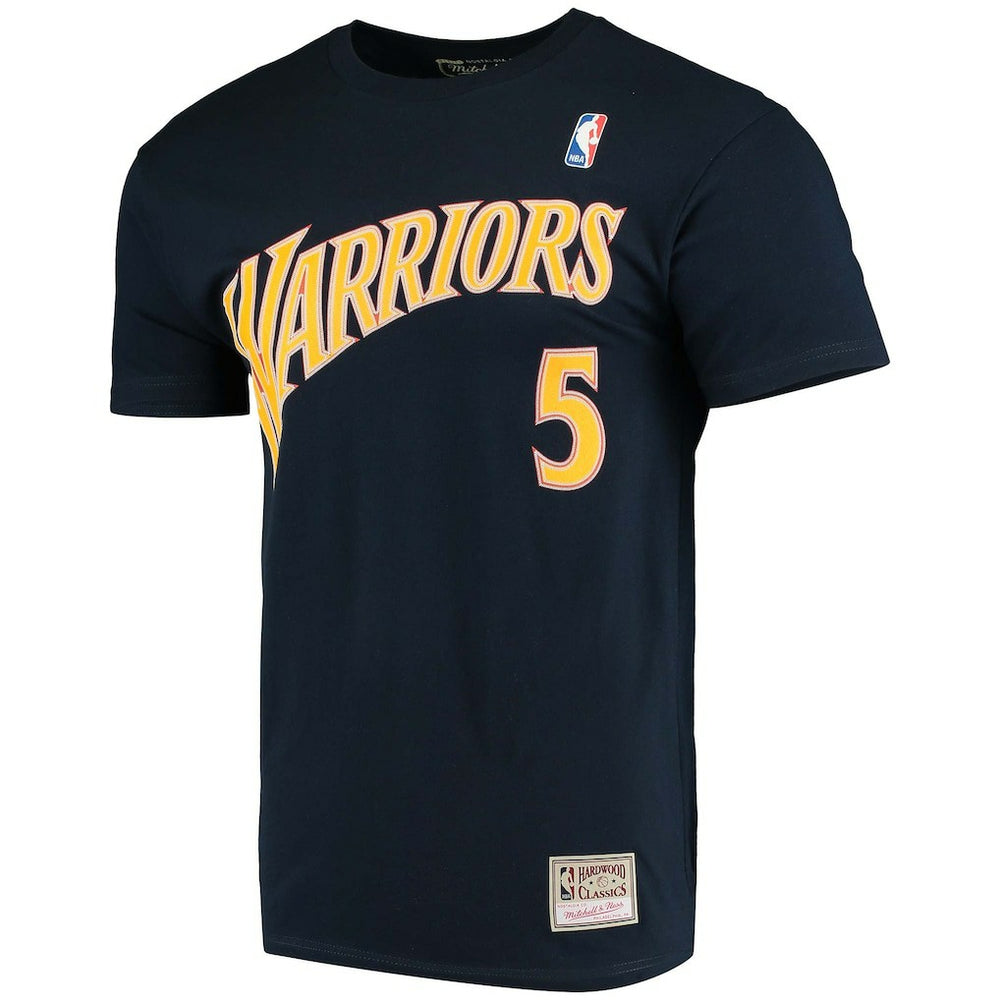 Navy Baron Davis Golden State Warriors Hardwood Classics Stitch Name & Number T-Shirt sale | NBA