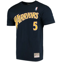 Navy Baron Davis Golden State Warriors Hardwood Classics Stitch Name & Number T-Shirt sale | NBA