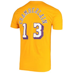 Gold Wilt Chamberlain Los Angeles Lakers Hardwood Classics Stitch Name & Number T-Shirt | NBA