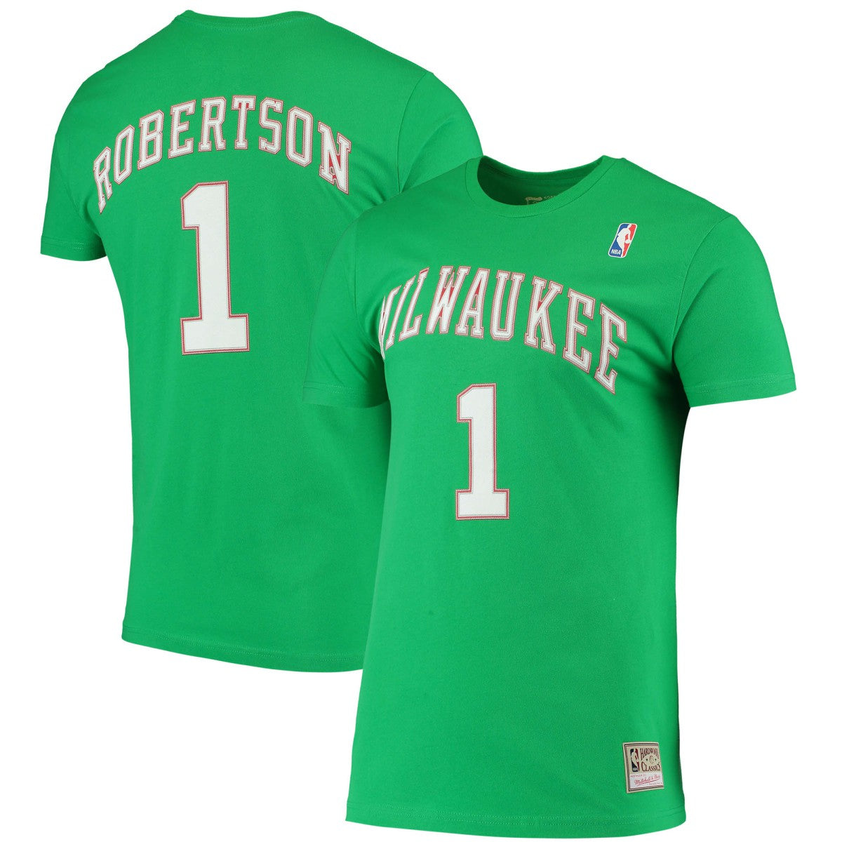 Green Oscar Robertson Milwaukee Bucks Hardwood Classics Stitch Name & Number T-Shirt | NBA
