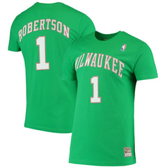 Green Oscar Robertson Milwaukee Bucks Hardwood Classics Stitch Name & Number T-Shirt | NBA