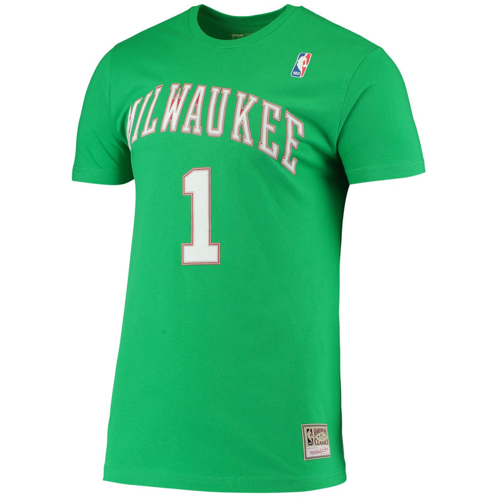 Green Oscar Robertson Milwaukee Bucks Hardwood Classics Stitch Name & Number T-Shirt | NBA