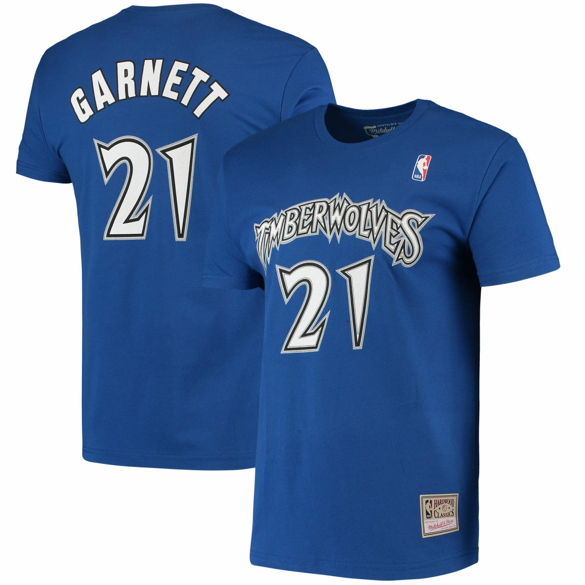 Blue Kevin Garnett Minnesota Timberwolves Hardwood Classics Stitch Name & Number T-Shirt | NBA