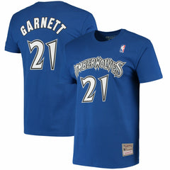 Blue Kevin Garnett Minnesota Timberwolves Hardwood Classics Stitch Name & Number T-Shirt | NBA