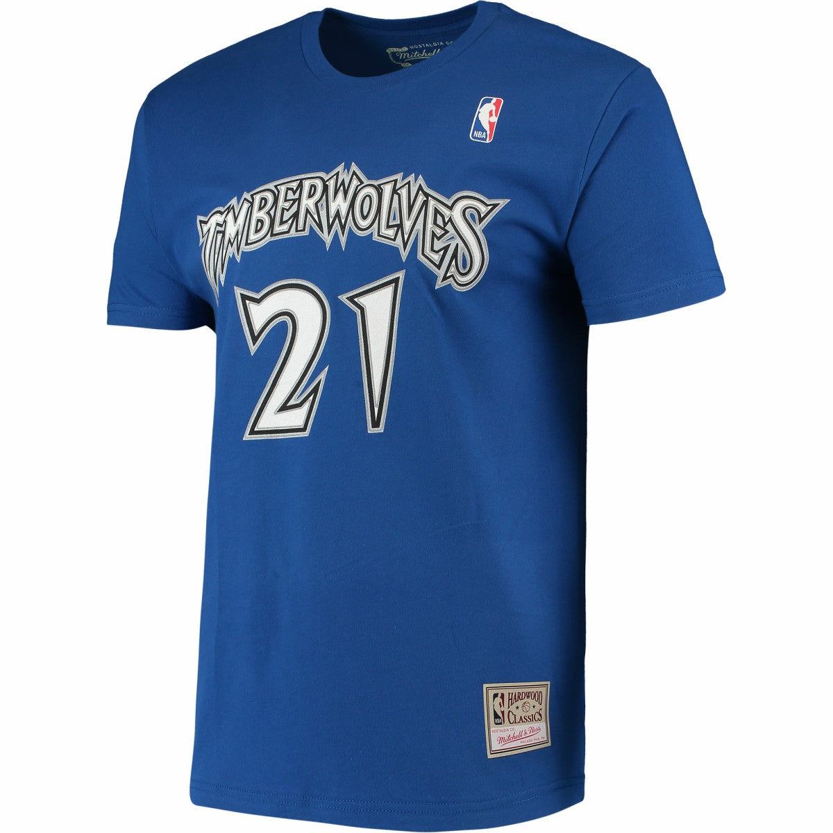 Blue Kevin Garnett Minnesota Timberwolves Hardwood Classics Stitch Name & Number T-Shirt | NBA