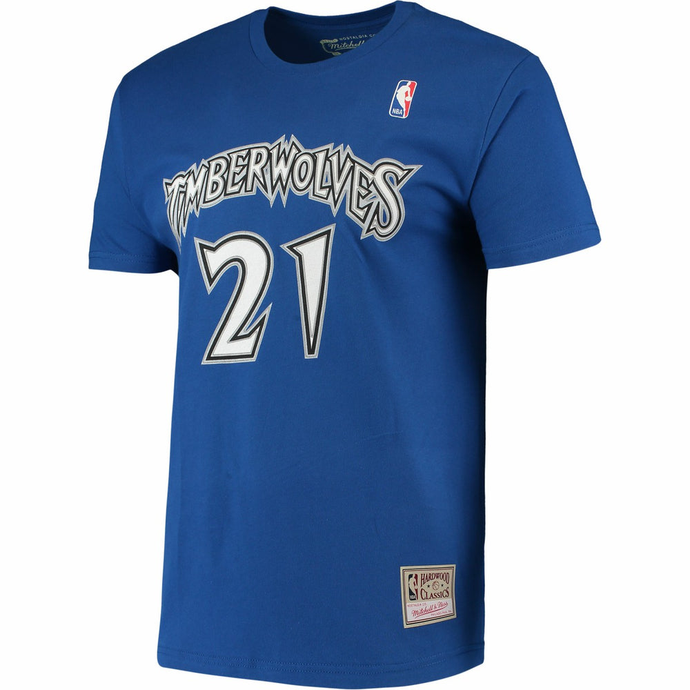 Blue Kevin Garnett Minnesota Timberwolves Hardwood Classics Stitch Name & Number T-Shirt | NBA