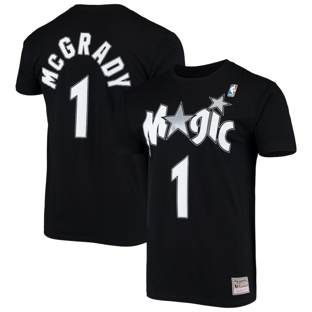 Black Tracy McGrady Orlando Magic Hardwood Classics Stitch Name & Number T-Shirt | NBA