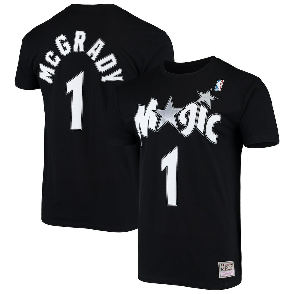 Black Tracy McGrady Orlando Magic Hardwood Classics Stitch Name & Number T-Shirt | NBA