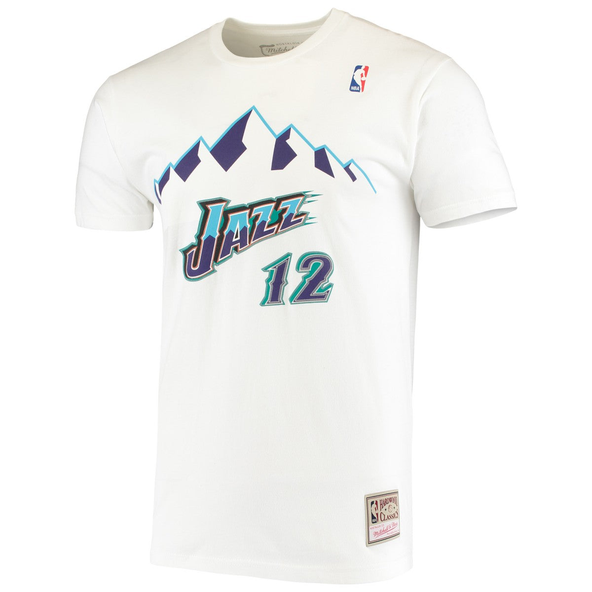 White John Stockton Utah Jazz Hardwood Classics Stitch Name & Number T-Shirt | NBA