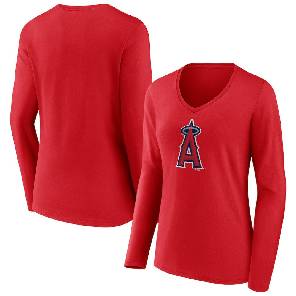 Los Angeles Angels Women's Official Logo Long Sleeve V-Neck T-Shirt - MLB T-shirts