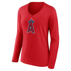 Los Angeles Angels Women's Official Logo Long Sleeve V-Neck T-Shirt - MLB T-shirts