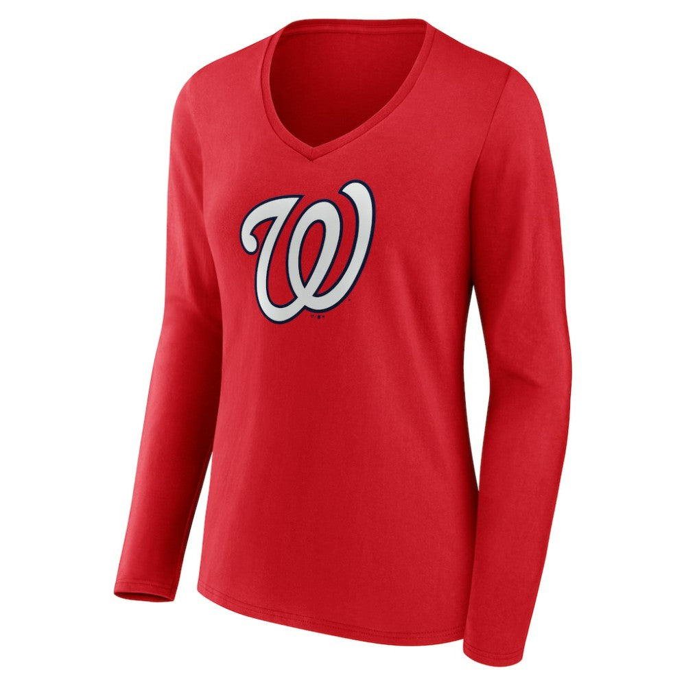 Washington Nationals Women's Official Logo Long Sleeve V-Neck T-Shirt - MLB T-shirts