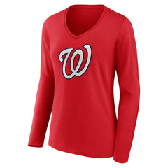 Washington Nationals Women's Official Logo Long Sleeve V-Neck T-Shirt - MLB T-shirts