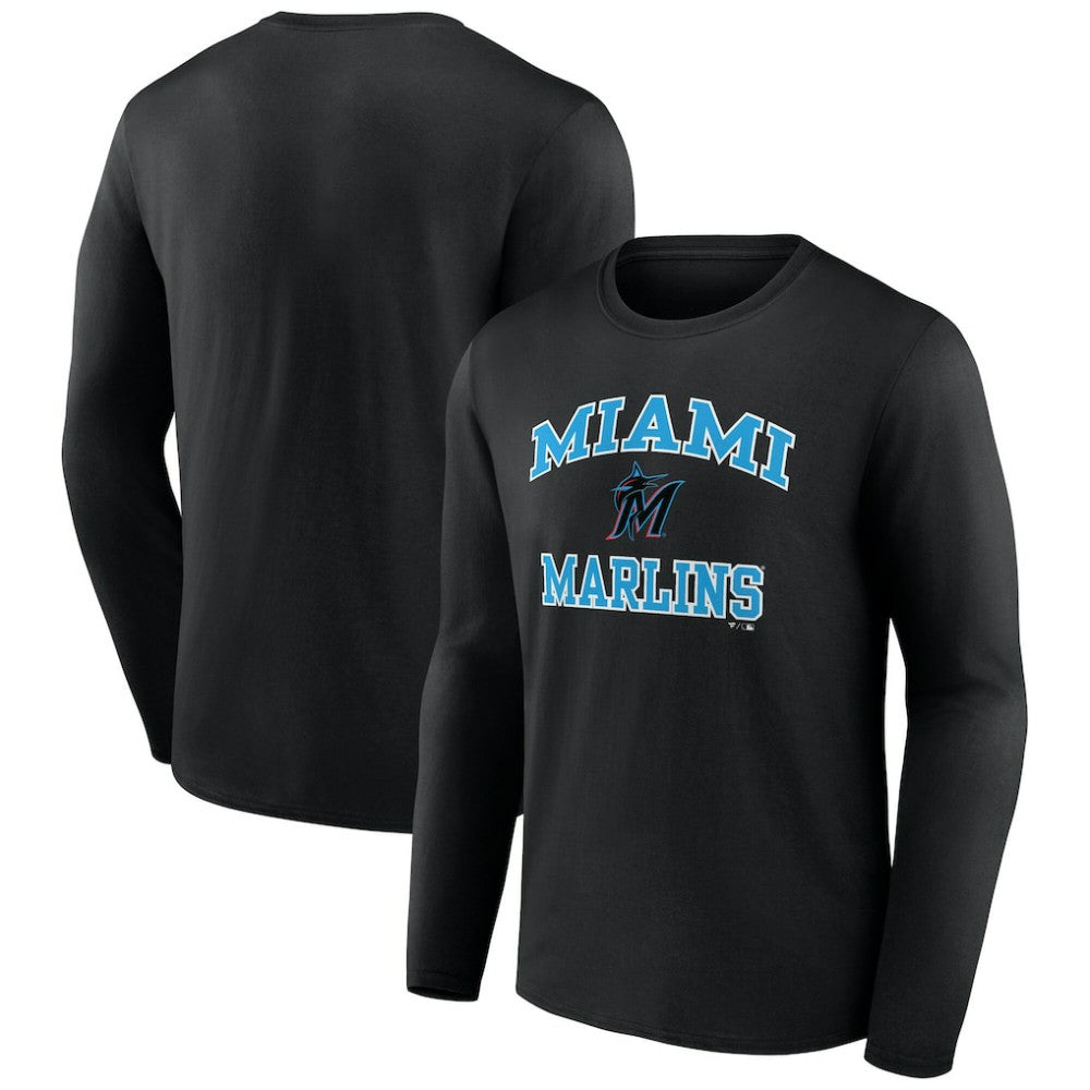 Men's Black Miami Marlins Team Heart & Soul Long Sleeve T-Shirt - MLB T-shirts