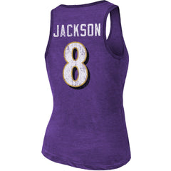 Baltimore Ravens Lamar Jackson  Majestic Threads Women's Name & Number Tri-Blend Tank Top | NFL Hot