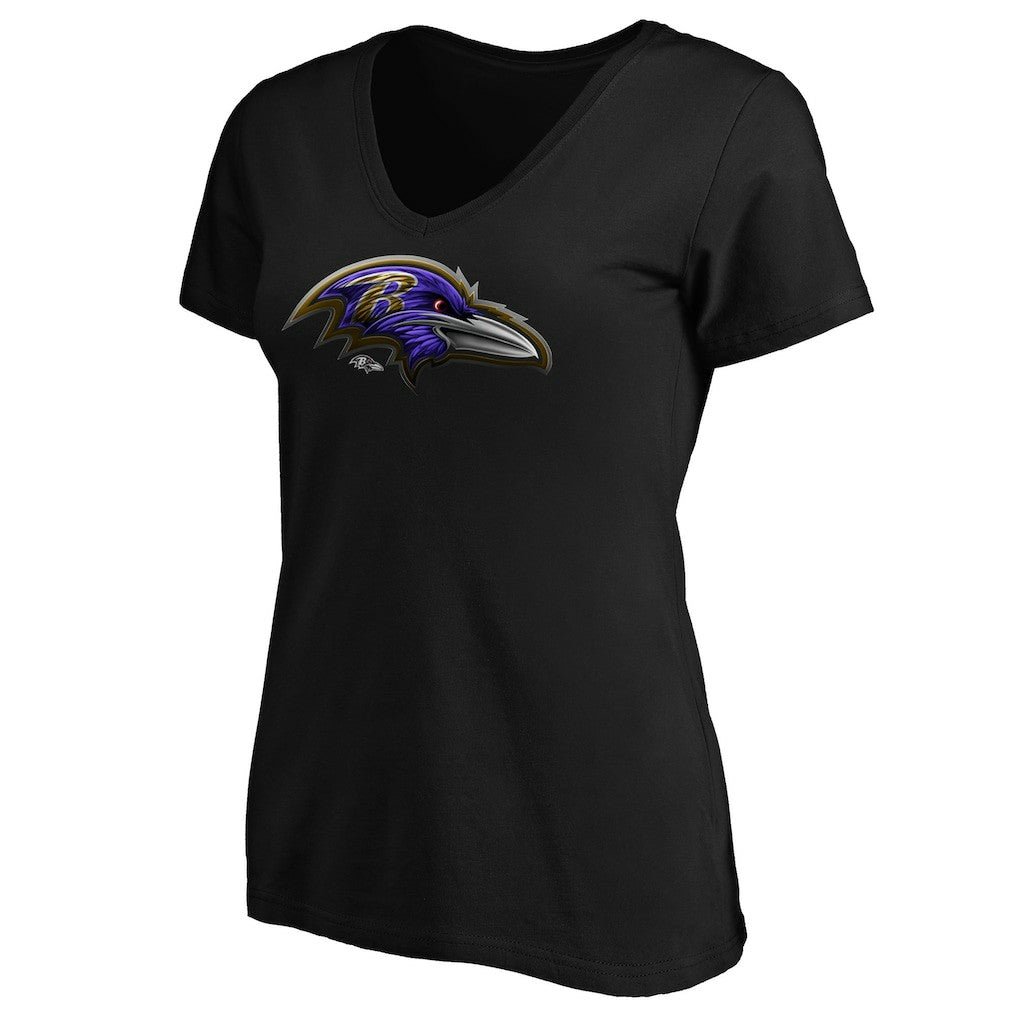 Baltimore Ravens Women's Midnight Mascot Logo V-Neck T-Shirt | NFL Outlet