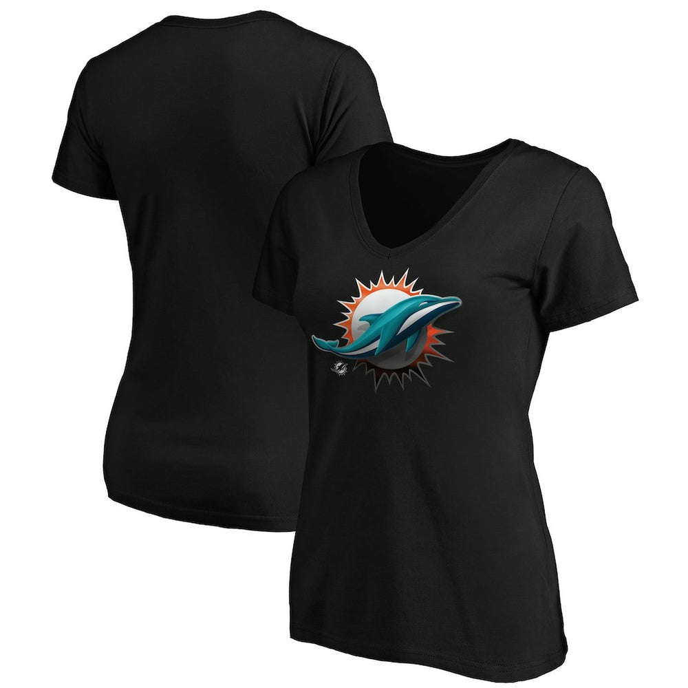 Miami Dolphins Women's Midnight Mascot Logo V-Neck T-Shirt | NFL Hot