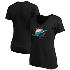 Miami Dolphins Women's Midnight Mascot Logo V-Neck T-Shirt | NFL Hot