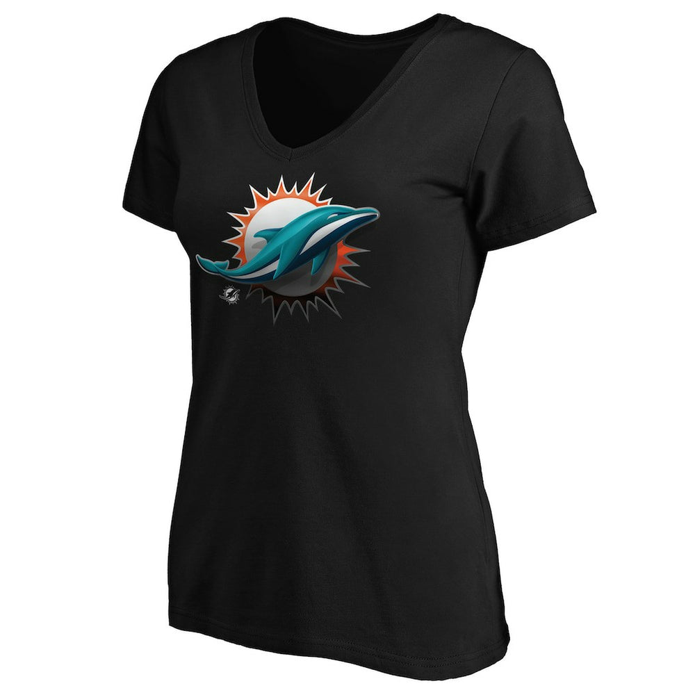 Miami Dolphins Women's Midnight Mascot Logo V-Neck T-Shirt | NFL Hot