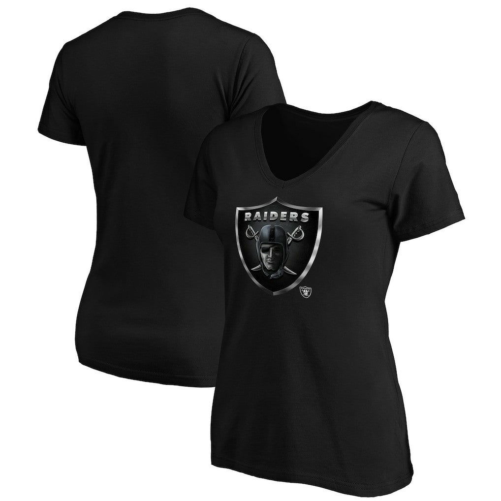 Las Vegas Raiders Women's Midnight Mascot Logo V-Neck T-Shirt | NFL Outlet