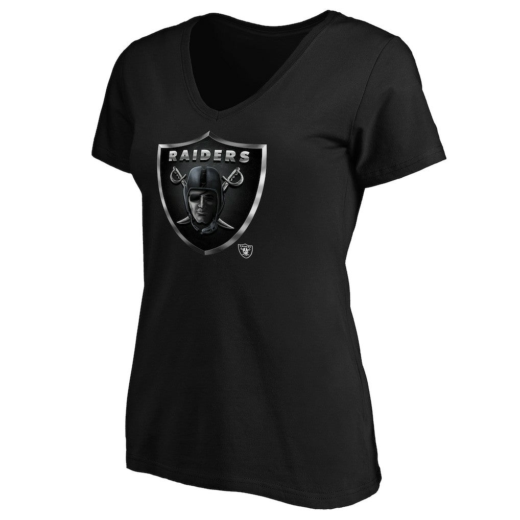 Las Vegas Raiders Women's Midnight Mascot Logo V-Neck T-Shirt | NFL Outlet