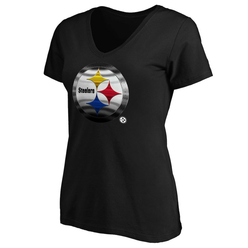 Pittsburgh Steelers Women's Midnight Mascot Logo V-Neck T-Shirt | NFL US