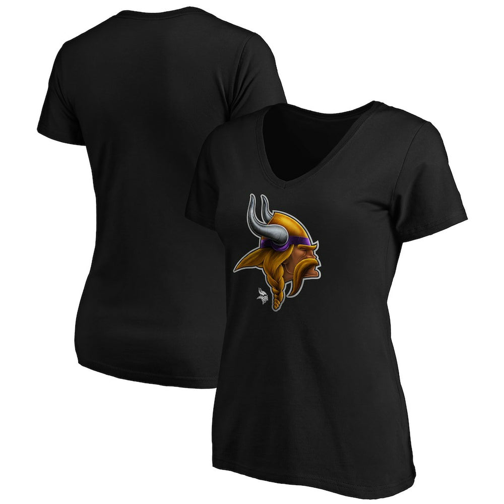 Minnesota Vikings Women's Midnight Mascot Logo V-Neck T-Shirt | NFL Online