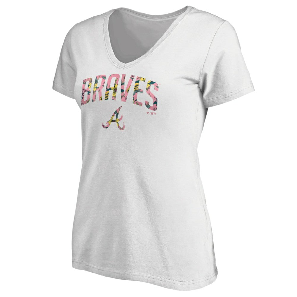 Atlanta Braves Women's Floral Arched Logo V-Neck T-Shirt - MLB T-shirts