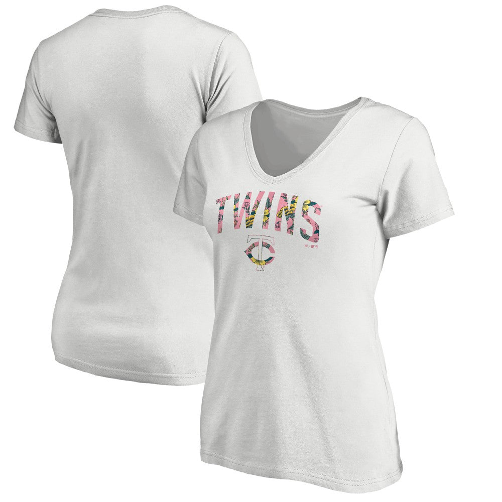Minnesota Twins Women's Floral Arched Logo V-Neck T-Shirt - MLB T-shirts