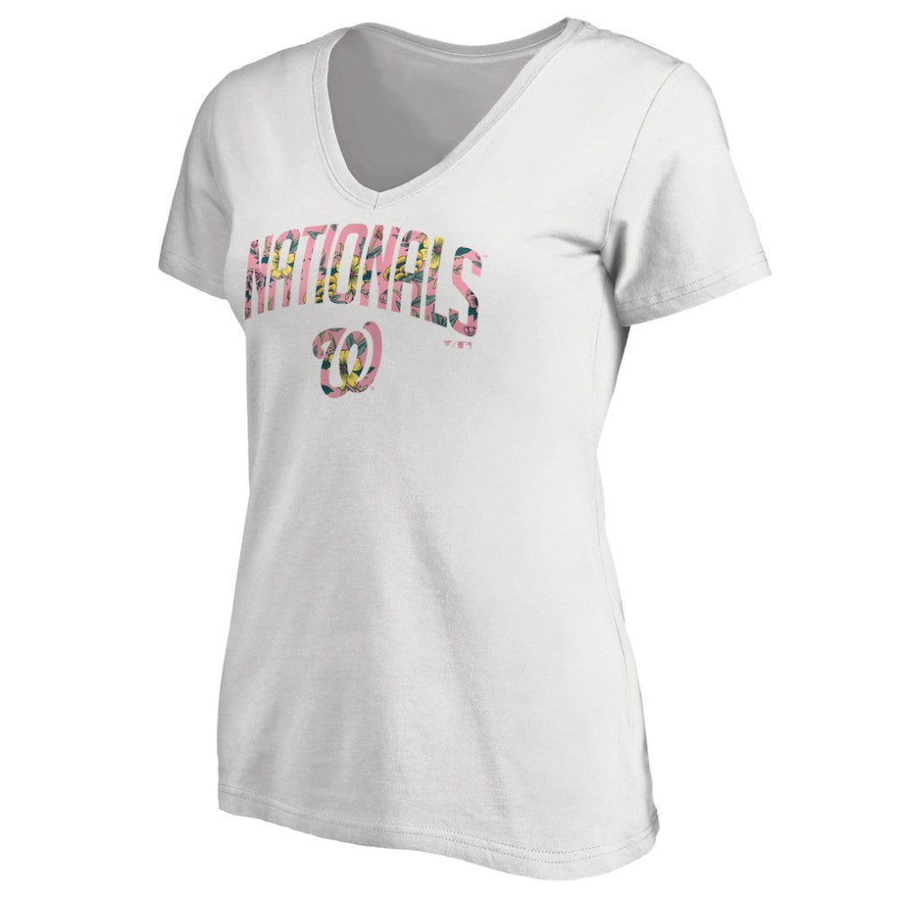 Washington Nationals Women's Floral Arched Logo V-Neck T-Shirt - MLB T-shirts