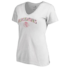 Chicago Blackhawks Women's Floral Arched V-Neck T-Shirt -  NHL T-shirts