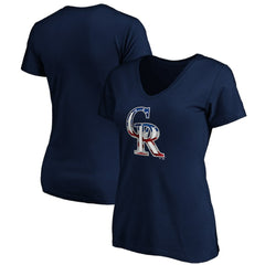 Colorado Rockies Logo Women's Banner Wave V-Neck T-Shirt - MLB T-shirts