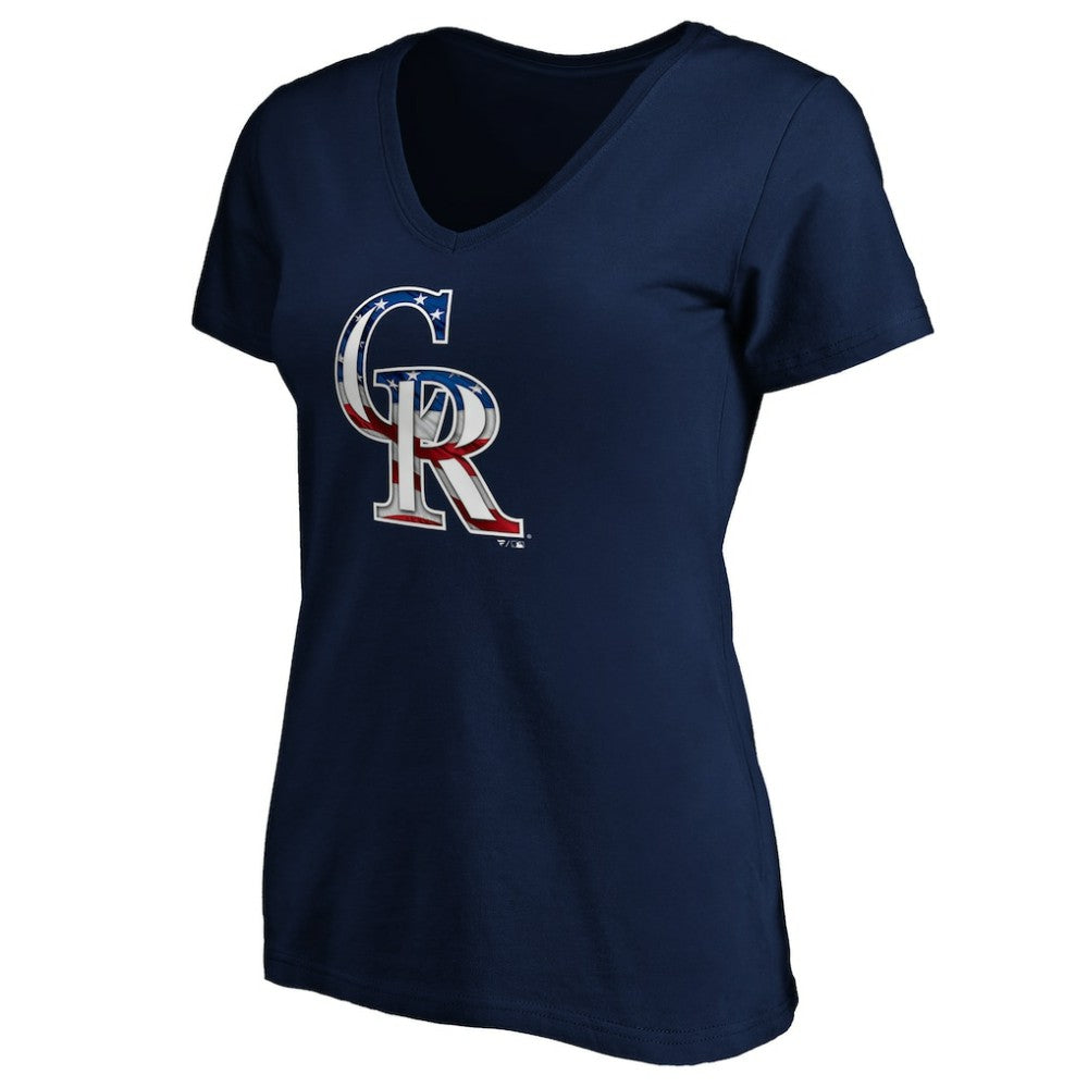 Colorado Rockies Logo Women's Banner Wave V-Neck T-Shirt - MLB T-shirts
