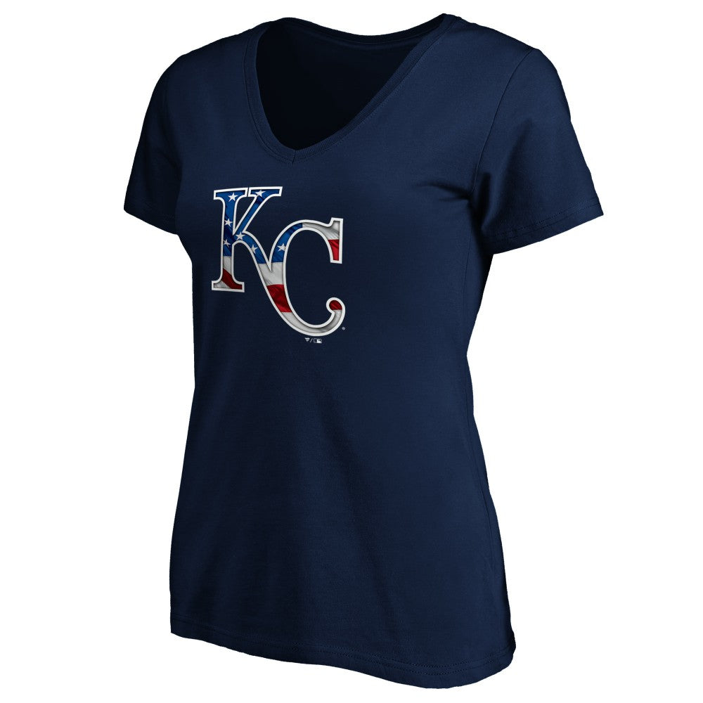 Kansas City Royals Logo Women's Banner Wave V-Neck T-Shirt - MLB T-shirts