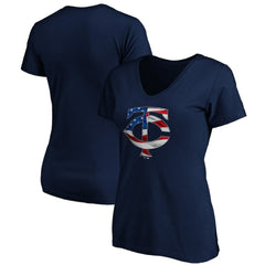 Minnesota Twins Logo Women's Banner Wave V-Neck T-Shirt - MLB T-shirts