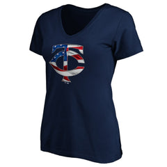 Minnesota Twins Logo Women's Banner Wave V-Neck T-Shirt - MLB T-shirts