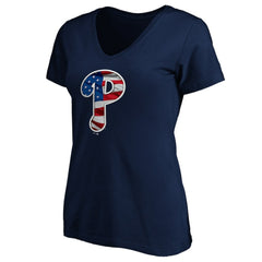 Philadelphia Phillies Logo Women's Banner Wave V-Neck T-Shirt - MLB T-shirts