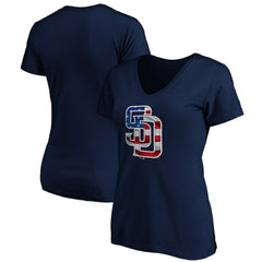 San Diego Padres Logo Women's Banner Wave V-Neck T-Shirt - MLB T-shirts