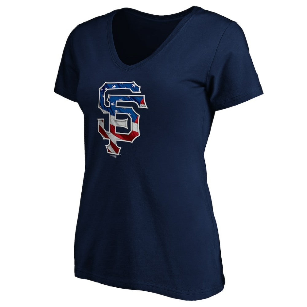 San Francisco Giants Logo Women's Banner Wave V-Neck T-Shirt - MLB T-shirts