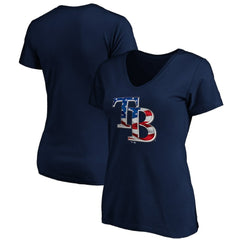 Tampa Bay Rays Logo Women's Banner Wave V-Neck T-Shirt - MLB T-shirts